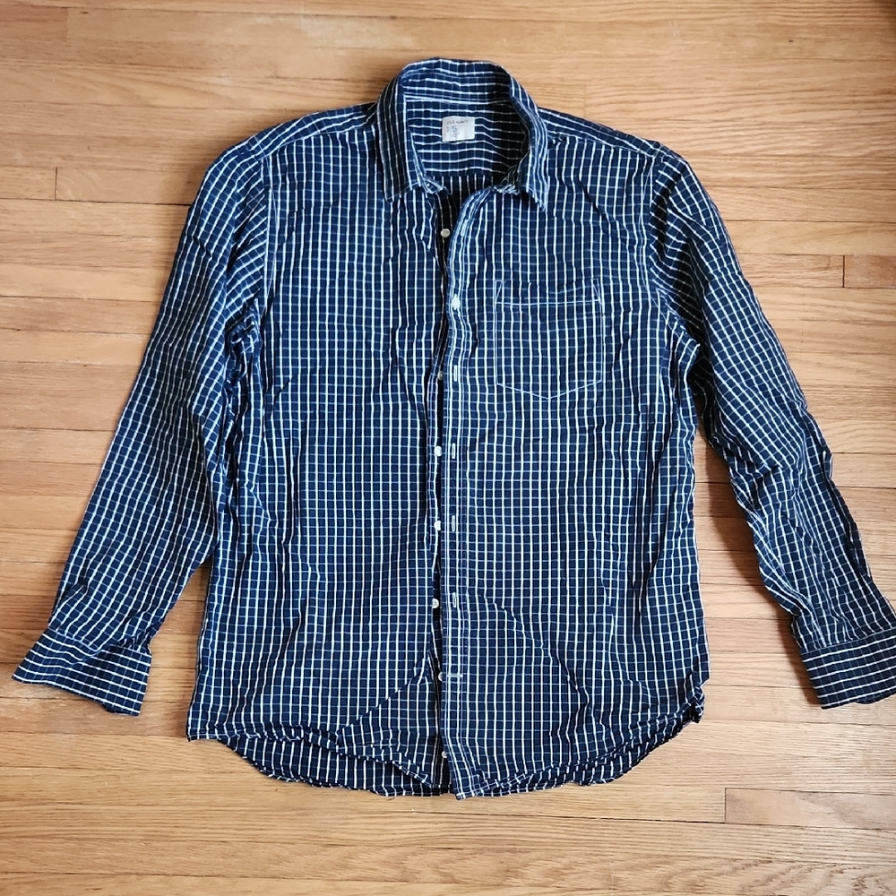 Old Navy Navy and White Plaid Casual Shirt
